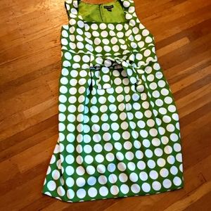Green and white polka dot party dress; 18W